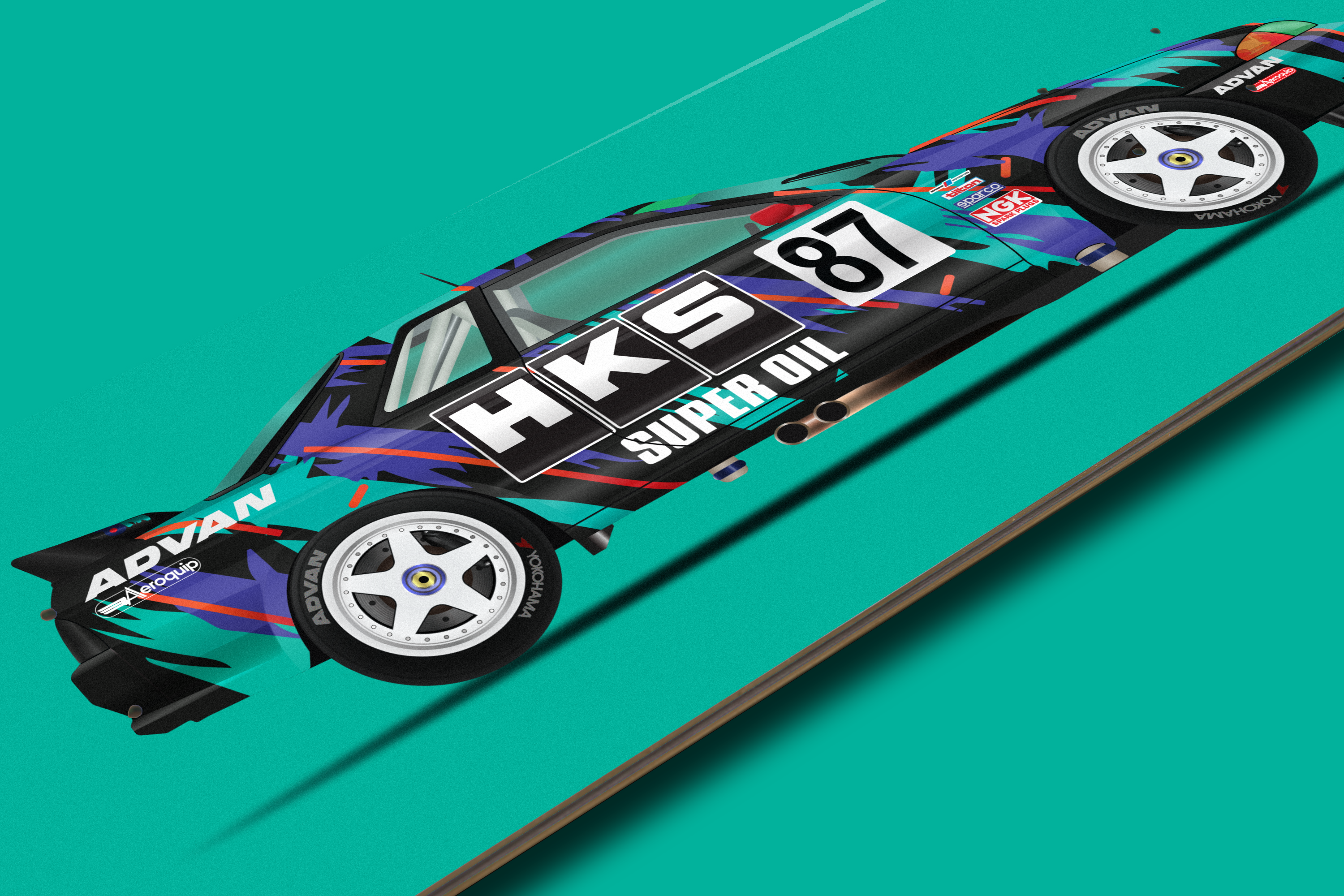 Nissan Skyline GT-R R32 HKS Livery - Race Car - Skate Deck Wall Art