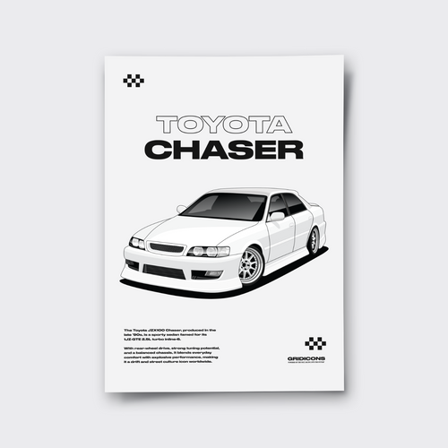 Poster of a Toyota Chaser with brand logo on a white background