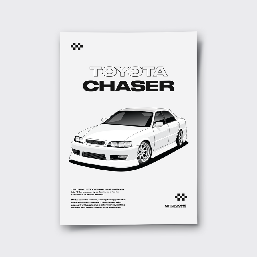 Poster of a Toyota Chaser with brand logo on a white background